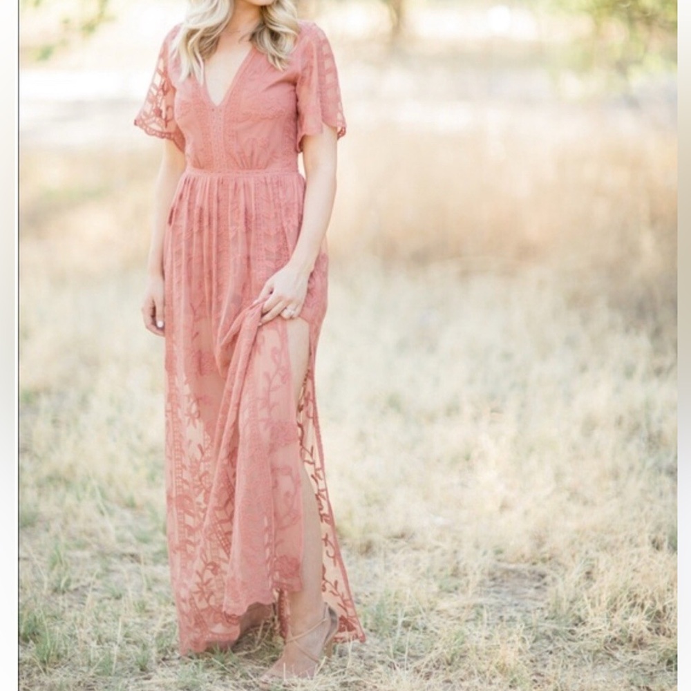 Honey punch lace dress blush color